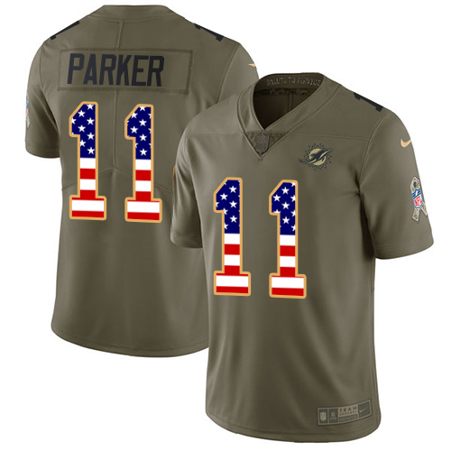 Nike Miami Dolphins #11 DeVante Parker Olive USA Flag Men Stitched NFL Limited 2017 Salute To Service Jersey